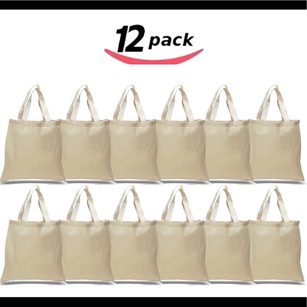 (12 Pack) - Reusable Cotton Tote Bags